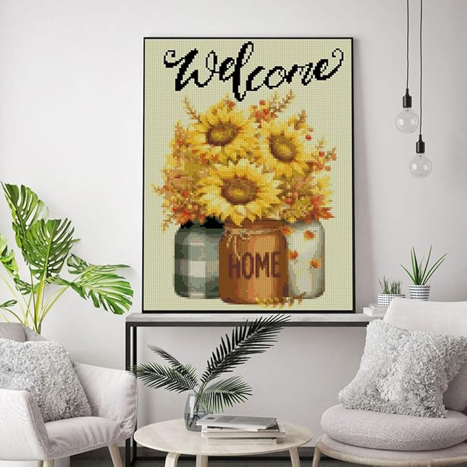 mybisymqq flowers stamped cross stitch kits cross stitch patterns,full line diy cross stitch stitching kit for home decor cross stitch patterns 11.8x15.7 inches