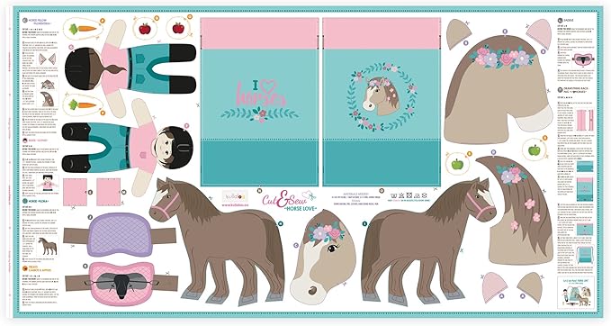 kullaloo Horse-Themed Fabric Panel Sewing Kit ✦ Cut & Sew DIY Project for Kids & Beginners ✦ Includes 8 Projects – Great for Girls, Boys, and Family Craft Time (Horse Love)