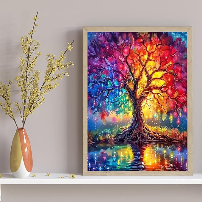 WUDWL Diamond Art Kits for Adults Beginner, Tree of Life DIY Modern Diamond Painting Kits 5D Diamond Dots Gem Art Crafts with Tools, Round Full Drill Funny Crafts for Home Wall Decor&Gift-12x16inch