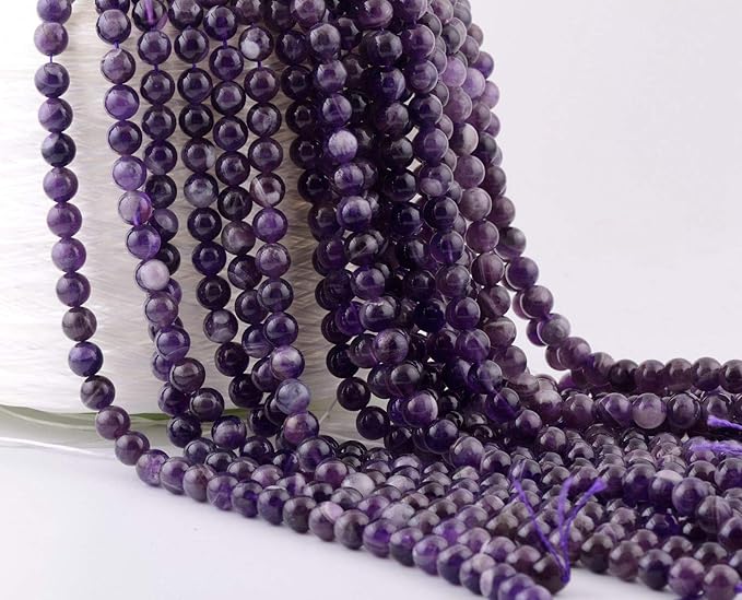 Natural Stone Beads 100pcs 8mm Amethyst Round Genuine Real Stone Beading Loose Gemstone Hole Size 1mm DIY Charm Smooth Beads for Bracelet Necklace Earrings Jewelry Making (Amethyst)