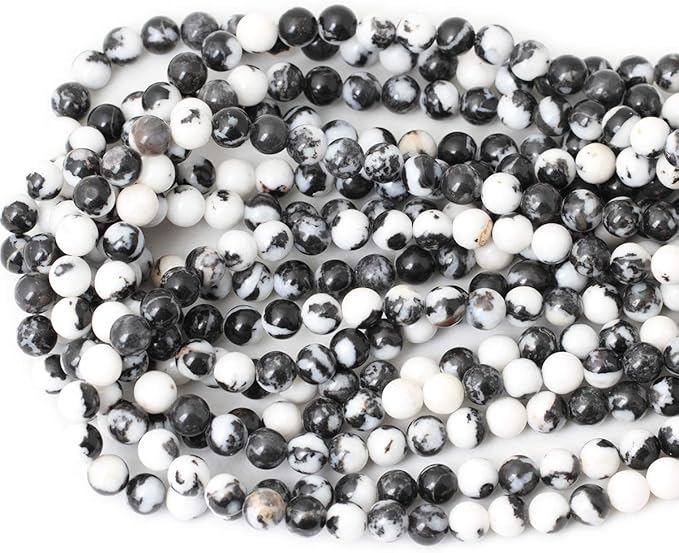 cheavian 45pcs 8mm natural black white zebra jasper gemstone round loose beads crystal energy stone for diy jewelry making 1 strand 15"
