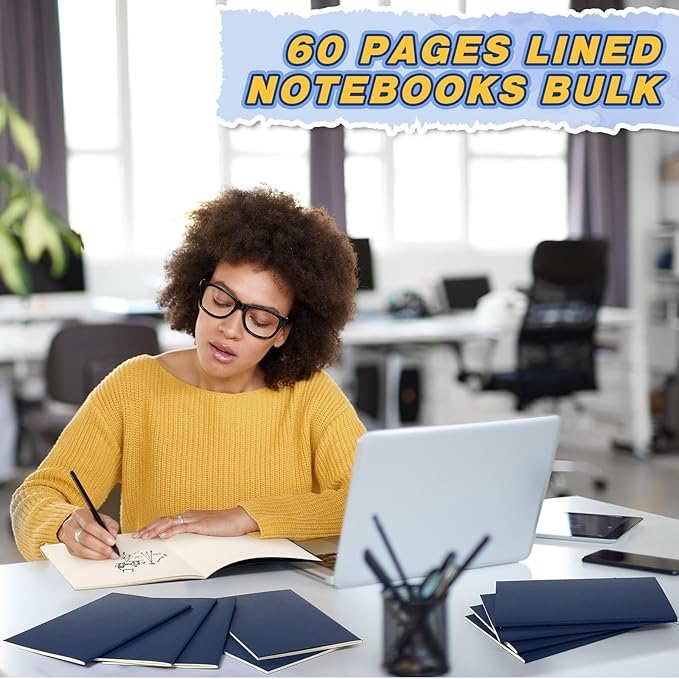 mimorou 100 pcs journals notebooks bulk - kraft softcover a5 small notebooks 5.5 inch x 8.3 inch notepads with 60 page 30 sheet for writing sketch travel office supplies(navy blue,lined)