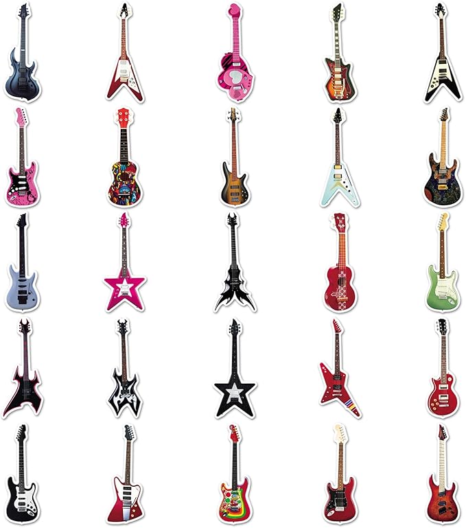 50Pcs Guitar Stickers, Waterproof Vinyl Music Instrument Decals for Laptop, Phone, Skateboard, Luggage - Cute Decorative Stickers for Kids, Boys, Girls, Adults, Guitarists & Music Lovers
