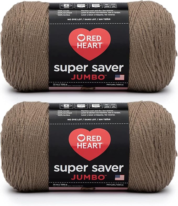 Red Heart Super Saver Jumbo Cafe Latte Yarn - 2 Pack of 396g/14oz - Acrylic - 4 Medium (Worsted) - 744 Yards - Knitting/Crochet