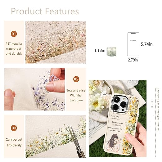 Kesari PET Tape Stickers for Journaling Supplies,6 Rolls Nature Washi Tape Scrapbook Stickers for Journaling, DIY Crafts (Fairy Tales)