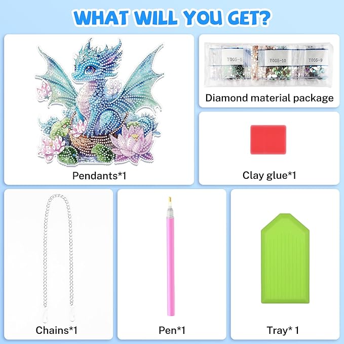 Bowetile Dragon Diamond Art Hanging Kits for Adults, 5D Special Shape Diamond Painting Flowers Pendant Kits, Gem Art Suncatchers Painting Window Ornament for Home Garden Wall Decor