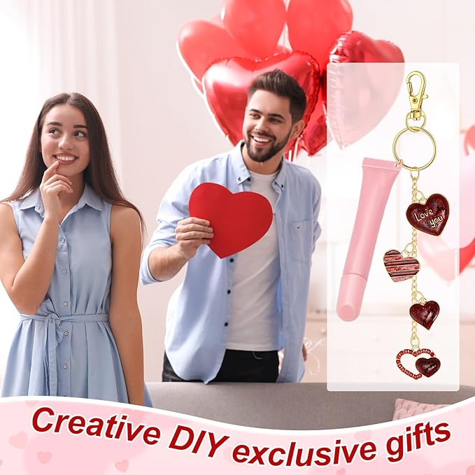 VioraWhite 213 Pcs Galentines Day Lip Gloss Keychain Making Kit Gift 100 Pink Enamel Charms 32.81 ft Gold Chains for Valentine's Day DIY Craft Jewelry Making Friends Women Adults
