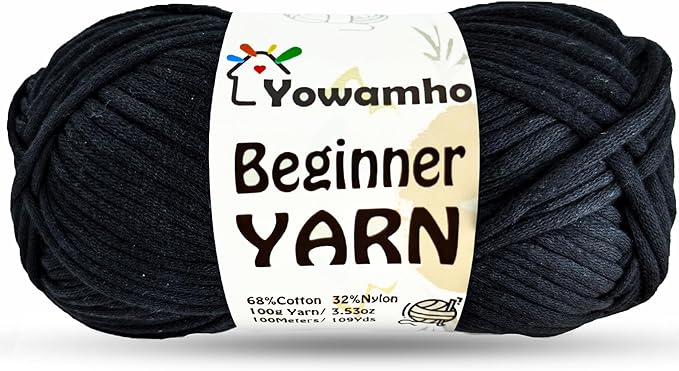 Yarn for Crocheting & Knitting, 100g Cotton Yarn for Beginners with Easy-to-See Stitches,100m (109yds) Worsted Soft Cotton-Nylon Blend Yarn, Black.
