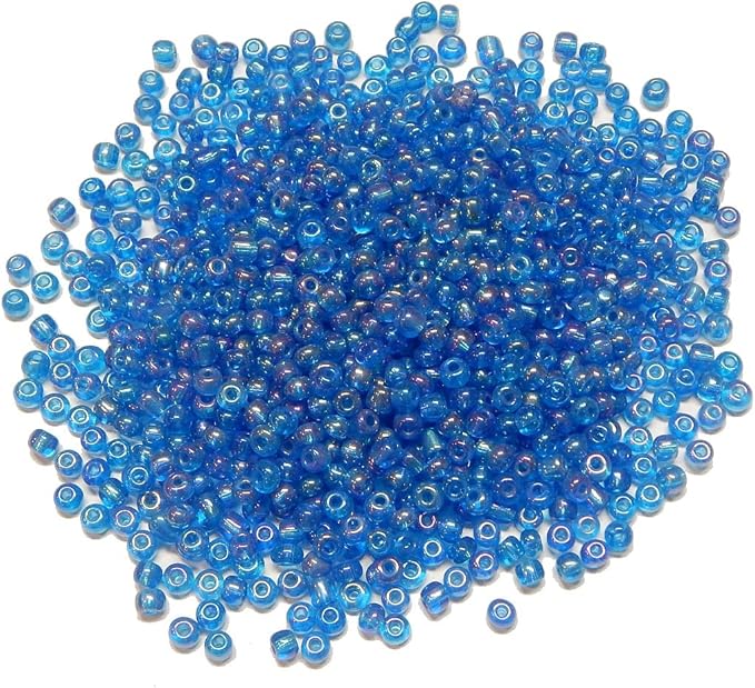 Perlin Glass Seed Beads 4mm 6/0 Round 1100pcs Mini Small Pony Spacer Beads Kit for Jewelry Making Earrings Bracelets Pendants Waist DIY Handmade (Blue AB Transparent)