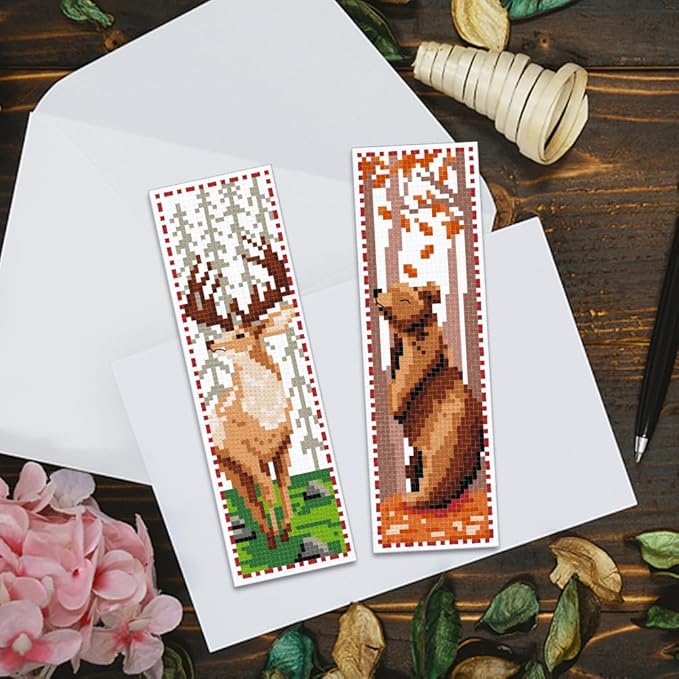 ACRNIGHEET 6 PCS Cross Stitch Bookmark Kit Animals Patterns DIY Stamped Embroidery Bookmark Kit DIY Bookmarks Crossstitch Kits Adul Stamped Embroidery Bookmarks with Instructions 11CT