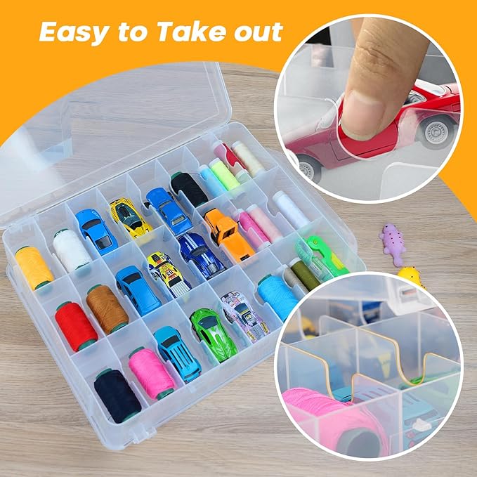 46 Grids Sewing Organizer, Double Sided Thread Box Storage, Portable Clear Plastic Organizer Box for Embroidery and Sewing Threads, Embroidery Floss, Crafts, Small Toys (Clear,1 Pack)