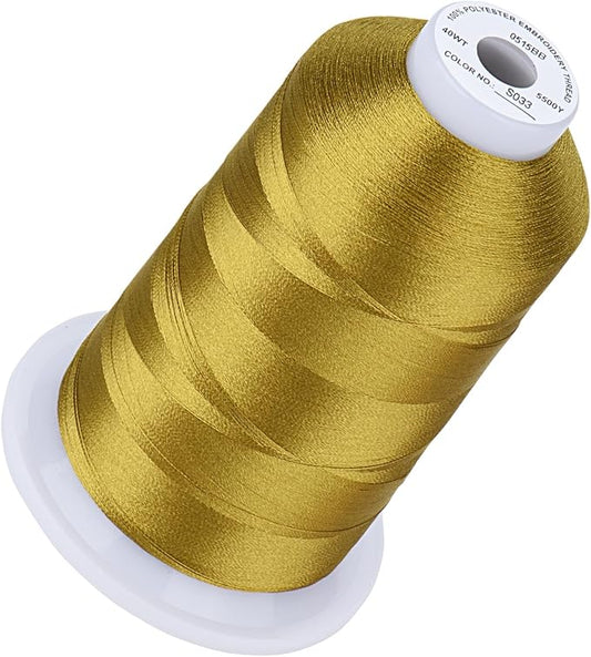 Simthread 5500Yds Embroidery Thread, 5000M High-Yardage 40WT 100% Polyester Thread – 170+ Vivid Colors, High-Speed Rated – Compatible with Brother, Singer, Janome & More - Golden Green S033