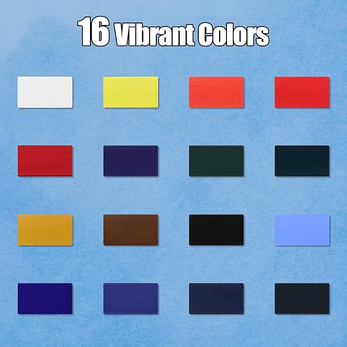 16 Colors Large Block Watercolor Paint Set for Watercolors Workbook, Portable Water Colors Paint Kit with 2 Paintbrushes 1 Waterbrush, for Adult Painting Beginners & Professional Amateur Hobbyists (Classic 16 Colors)