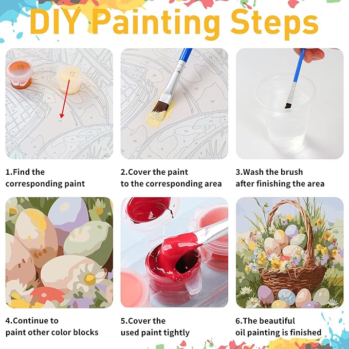 Mandun Easter Paint by Numbers Kit for Adults Beginners, Egg Paint by Numbers, DIY Acrylic Painting on Canvas for Home Wall Art Decor Gift 16x20 Inch