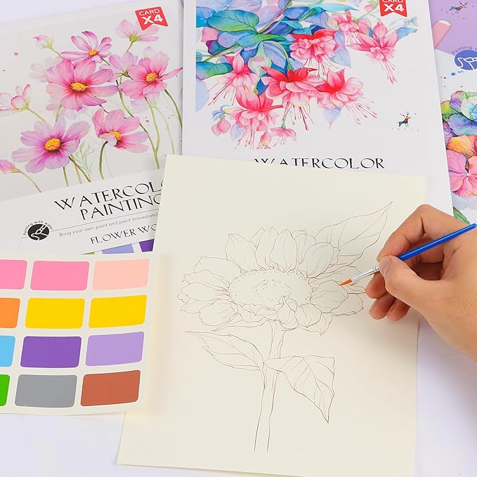 3 Pack Flowers Watercolor Coloring Books for Adult Teenager Watercolor Paint Book Water Color Paint Sets for Kids Coloring Books for Women Water Colors Paint Kids Pocket Hand Book Stocking Goodie Bag