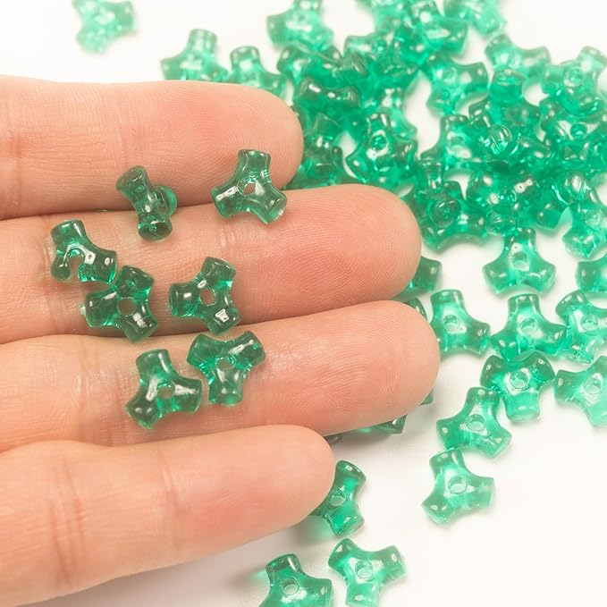 1300 Pcs Acrylic 10mm Plastic 3-Sided Kandi Tri Beads Tri-Shaped Bone Beads Bulk for Wreath Candy Cane Rainbow Holiday Tree Decorations Bead Ornament Jewelry Making Kit (Translucent Green)