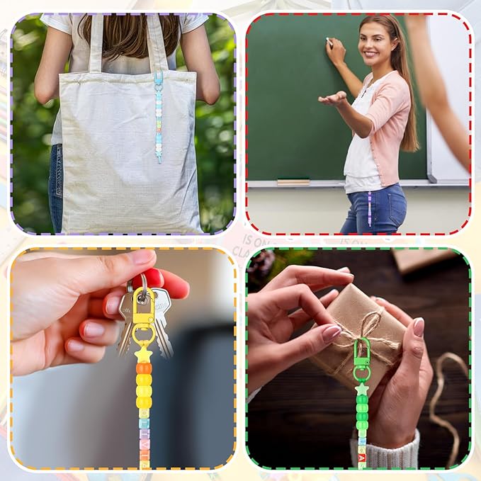 Suncalla 984 Pcs 24 Set Keychain Making Kit DIY Back Key Chain Crafts Bead Adjustable Letter Beads Cards Strings Kit Gift Accessories Party Favors for Adult