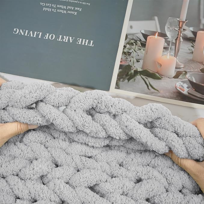 Chunky Yarn for Hand Knitting and Blankets – Super Soft Jumbo Chenille Yarn Pack for Crocheting, Bulky DIY Projects, 8 Skeins(Smoke Grey)