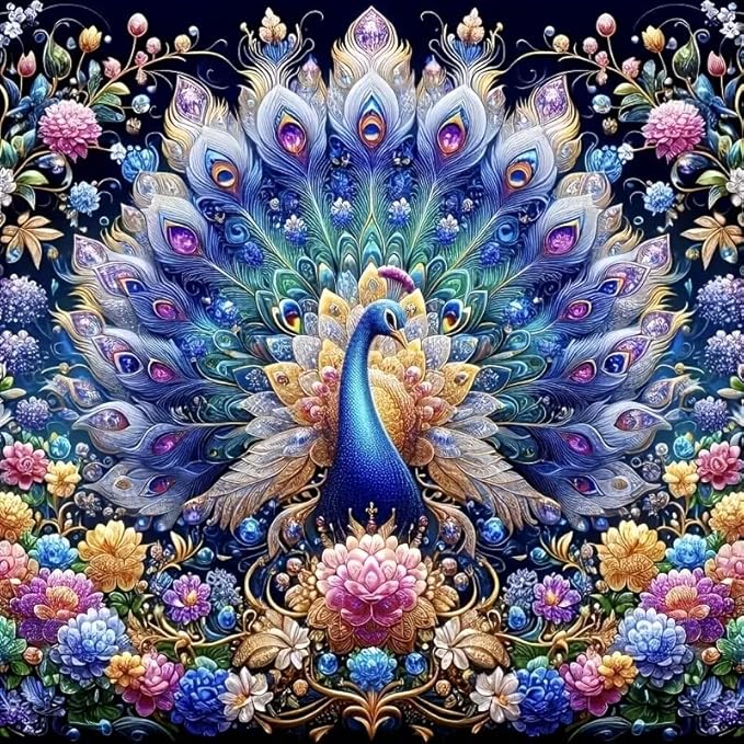CZYWJMEI 5D Peacock Diamond Painting Kits for Adults Beginners,DIY Flowers Suitability Friends Diamond Art,Full Round Drill Diamond Dot Gem Art Kits,Home Wall Decor 12x12 Inch