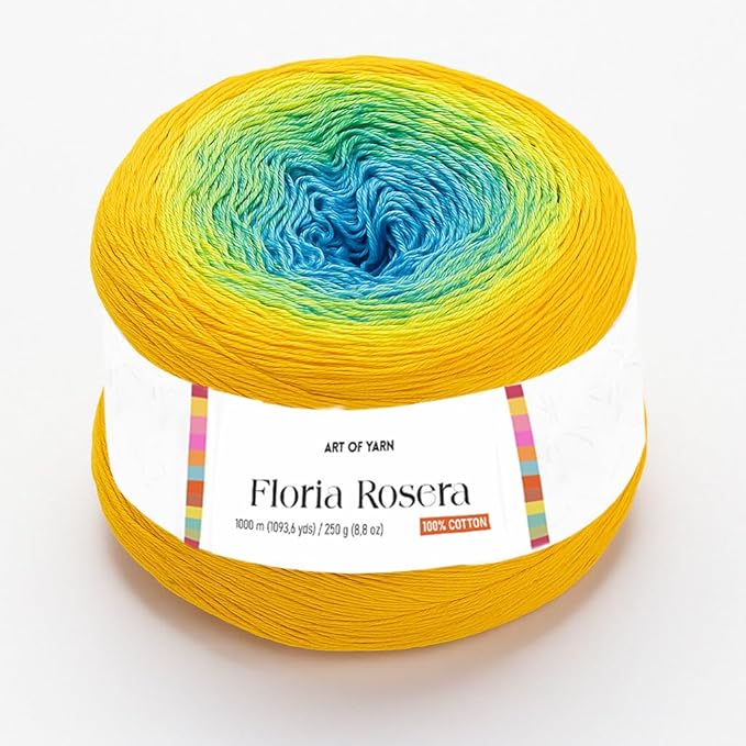 Floria Rosera Ombre 100% Cotton 250g (8.80oz) 1094 Yards Fine 1 Vibrant Multicolor Rainbow for Crochet Knitting Amigurumi Crafts Ideal for Spring Summer Projects Thick Soft