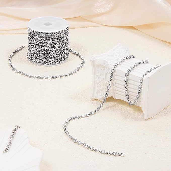 YOUBEIYEE 16.4 Feet Jewelry Chains Bulk Stainless Steel Silver Oval Links Chain for Jewelry Making Women Necklace DIY Jewelry Supplies Findings