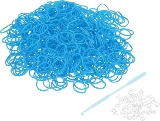 uxcell 600Pcs Loom Rubber Band, Bracelet Making Refill Kit Elastic Loom Band with 25Pcs S-Clips and 1Pcs Crochet Hooks for Weaving DIY Handcrafts, Light Blue