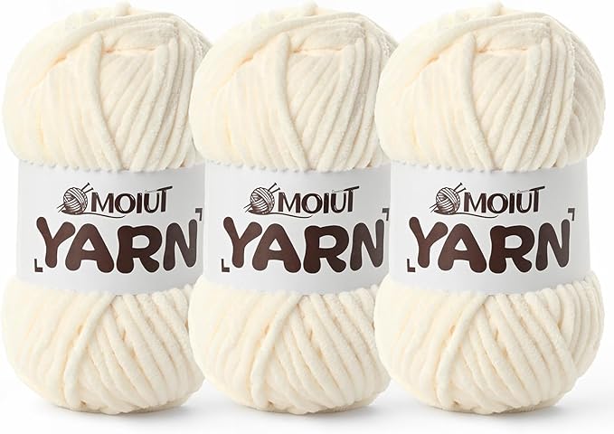 3 Pack Fluffy Chenille Yarn for Crocheting, Chunky Velvet Yarn for Crochet Amigurumi, Baby Yarn for Crocheting Soft Blanket, 262.4yds /10.5 oz Bulky Yarns for Crafts/Hats/Shoes/Socks (3 Milky White)
