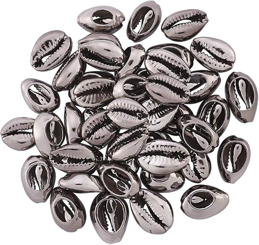 Cheriswelry 50pcs Electroplated Shell Beads Gunmetal Cowrie Shells Spiral Sea Shell Summer Beach Loose Spacer Beads for Bracelet Craft Jewelry Making Fish Tanks Home Decoration 15~20mm