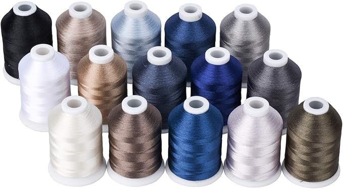 Simthread 15 Spools Gray Series Polyester Embroidery Thread Set, Each Spool 40WT and 1100YD for Embroidery Sewing Machine