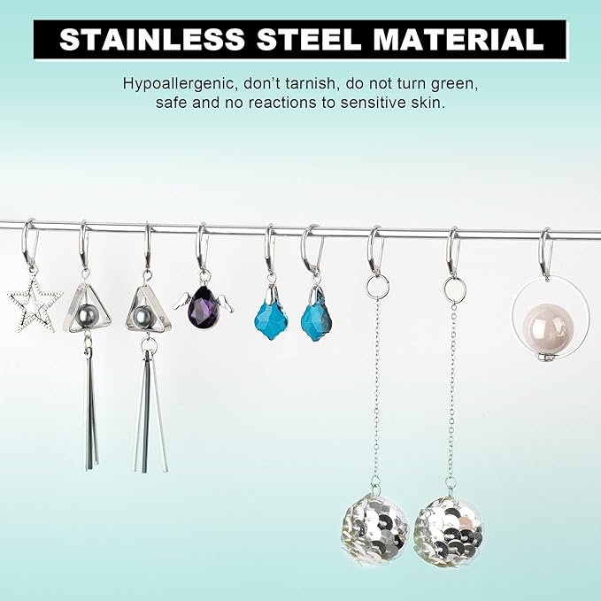 50pcs stainless steel lever back earring clasps, leverback french earring hooks, hypoallergenic ear wire findings for making dangles earrings, smooth to open & close, 10x16mm for jewelry making