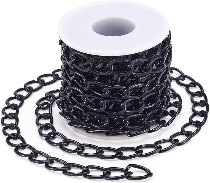 Sparkeads 16.40 Feet(5m) Faceted Curb Chains Black Chains for Jewelry Making,Diamond Cut Cuban Link Chains,Black Link Necklaces for Women,Cable Chain for Bracelet Earring DIY Jewelry Kits,16x11x2.8mm