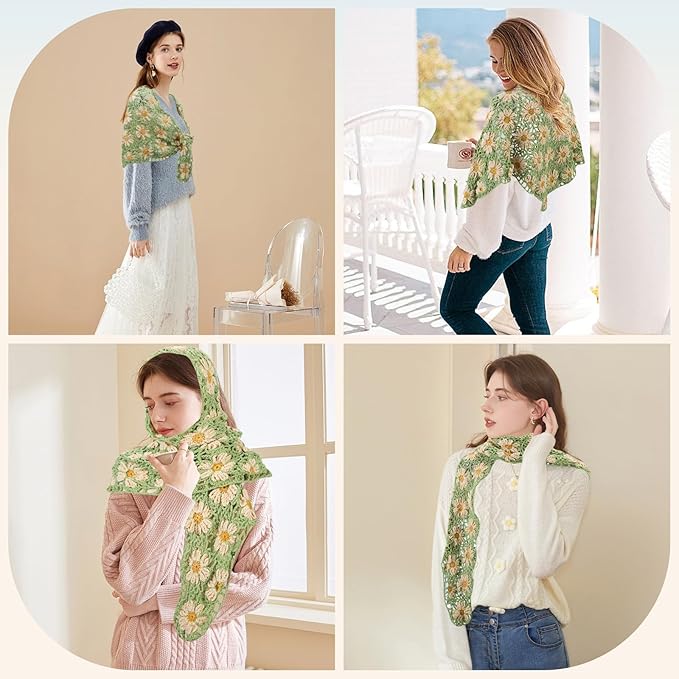 Noocro Crochet Kit for Intermediate or Advanced Levels, Complete Craft Kit for a Floral Daisy Shawl with Step by Step Video Tutorials Detailed Instructions, Perfect Holiday Gift or DIY Project (Green)