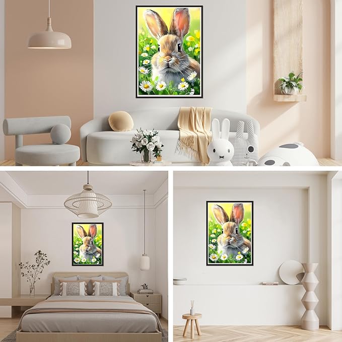 SENQAO Rabbit Diamond Art Kits for Adults, Easter Diamond Painting Kits for Beginners, 5D Round Full Drill Winter Gem Art Kit, Home Wall Decor Gifts 12x16 inch