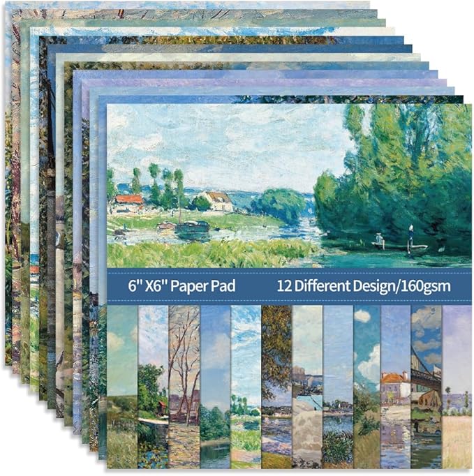 6x6" 160gsm Cardstock Single Sided Scrapbooking 24 Papers Pad Vintage Decoupage Scrapbook Kit Patterned Paper Junk Journal Supplies Journaling Supply Scrap Paper Crafting. Famous Paintings