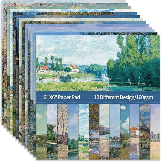 6x6" 160gsm Cardstock Single Sided Scrapbooking 24 Papers Pad Vintage Decoupage Scrapbook Kit Patterned Paper Junk Journal Supplies Journaling Supply Scrap Paper Crafting. Famous Paintings