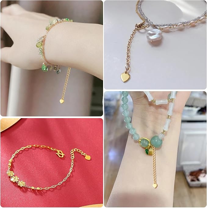 30 Pcs Necklace Extenders,18K Gold Plated Necklace Extender 55 mm,Chain Extender with Heart Chain Tabs for Jewelry Making