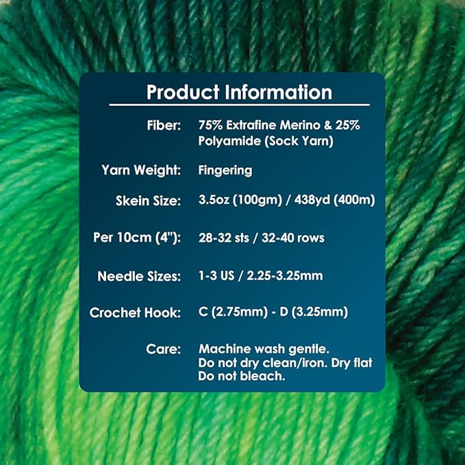 KnitPro Symfonie Fingering Weight Hand Dyed Variegated Yarn Skein | Extra Fine Merino Wool & Polyamide Blend for Knitting & Crocheting, Oeko-TEX Certified 400m, 100g | Terra Jungle Secrets