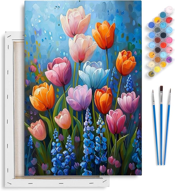 Yezavesu Framed Paint by Numbers Kit for Adults Beginner & Kids Ages 8-12, Easy Flower Paint by Numbers with Frame, DIY Number Painting for Adults Colorful Flowers for Home Wall Decor Gift 8X 12 inch