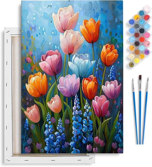Yezavesu Framed Paint by Numbers Kit for Adults Beginner & Kids Ages 8-12, Easy Flower Paint by Numbers with Frame, DIY Number Painting for Adults Colorful Flowers for Home Wall Decor Gift 8X 12 inch