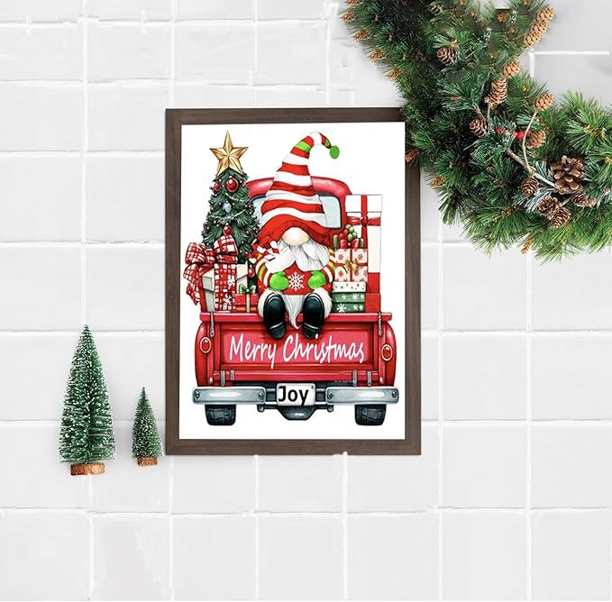 DIYDECORFUN Gnome Diamond Art Kits for Adults,Christmas Diamond Painting Kits, Gift Truck 5D Diamond Dots Paint by Diamonds,DIY Crafts Full Round Drill Gem Art for Wall Decor 12 x 16 Inches