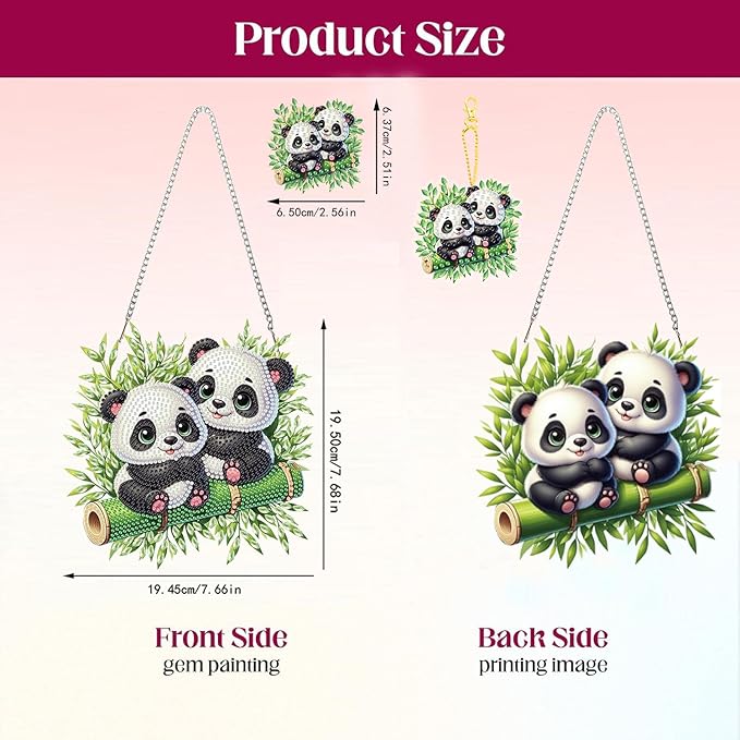 Masendp Panda Diamond Painting Double-Sided Hanging Ornament Set, DIY Irregular Shaped Rhinestone Window Decoration Set, Suitable for Home and Garden Wall Decoration Gifts