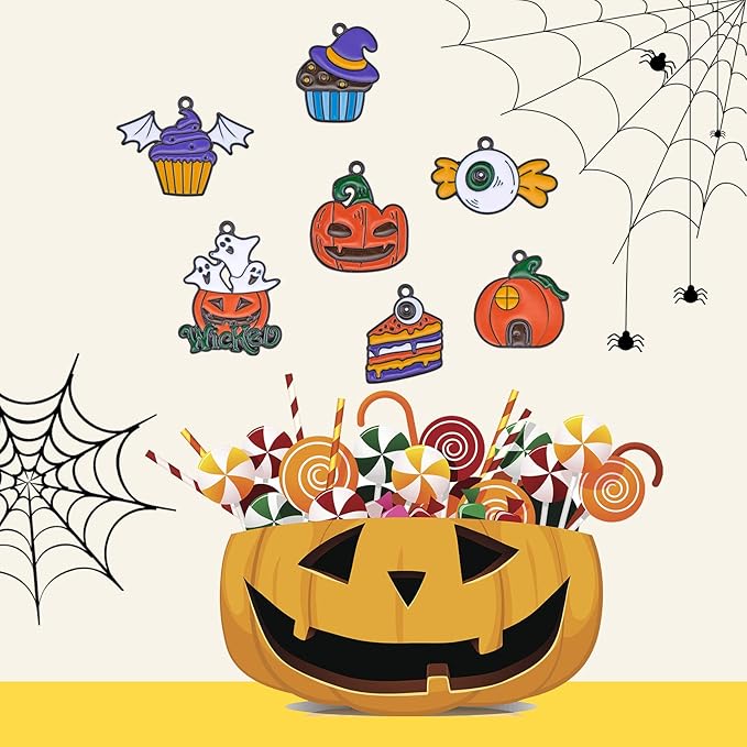 WEWAYSMILE 28Pcs Halloween Charm Pumpkin Charm Pendant Magic Hat Cake Spooky Pumpkin Halloween Jewelry Making Kit for Jewelry Making DIY Necklace Bracelet Earring Accessories
