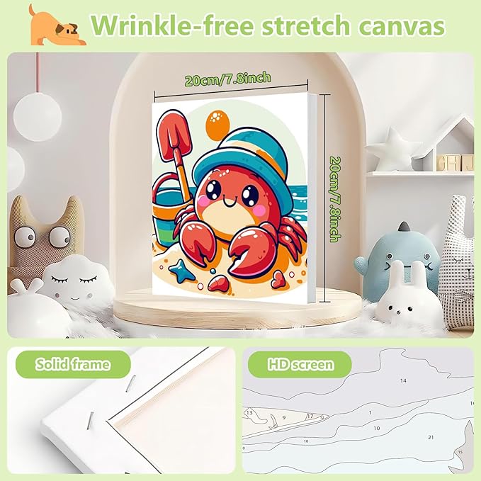 Reivworl Paint by Numbers Kit for Kids with Frame and Easel, Crab Paint by Number for Kids Age 6-8-12, Paint by Numbers Kits for Gifts and Home Decor - 8X8Inch