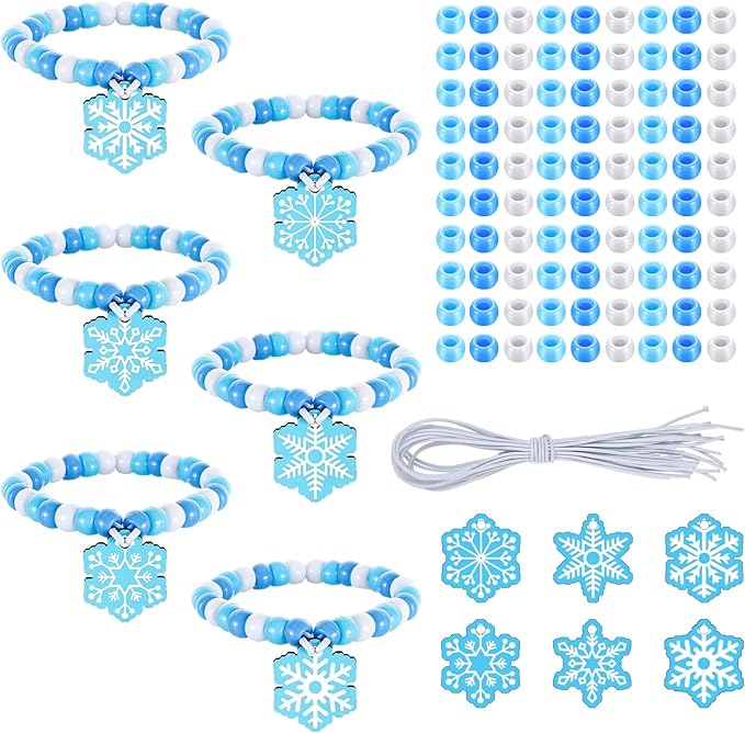 Tondiamo 24 Sets Snowflake Bracelet Crafts Winter Beads for Bracelets Snowflake Wristband Making Kit DIY Beaded Wristband Craft Charms for Winter Christmas Party Favor Gifts Jewelry Making Supplies