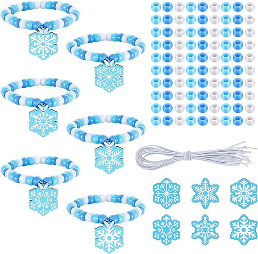 Tondiamo 24 Sets Snowflake Bracelet Crafts Winter Beads for Bracelets Snowflake Wristband Making Kit DIY Beaded Wristband Craft Charms for Winter Christmas Party Favor Gifts Jewelry Making Supplies