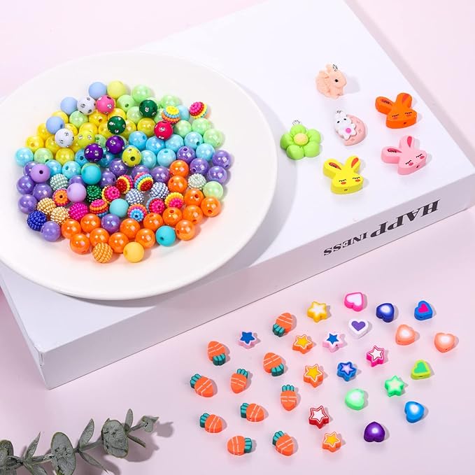 1950PCS+ Easter Beads for Jewelry Making, Colorful Easter Polymer Clay Beads, Assorted Pearl Crystal Acrylic Beads Letter Spacer Beads Cute Flower Bunny Charms for Bracelet Necklace Making DIY Crafts