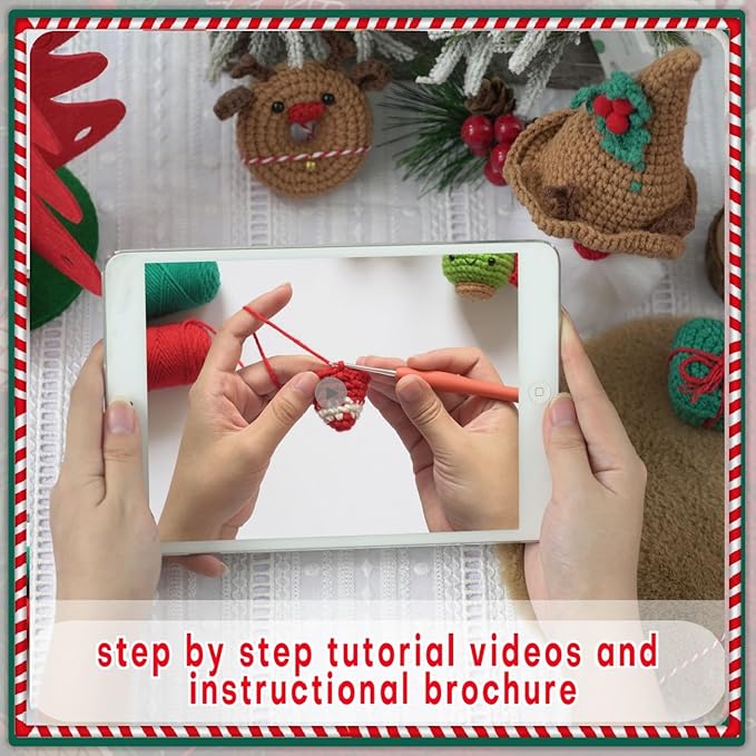4-in-1 Christmas Crochet Kit | Make Snowman, Santa, Reindeer & Tree | DIY Holiday Ornaments & Festive Decor | Beginner Friendly Gift Set with Video Tutorial
