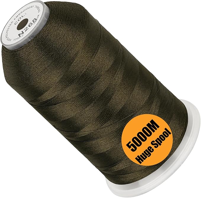 New brothread - Single Huge Spool 5000M Each Polyester Embroidery Machine Thread 40WT for Commercial and Domestic Machines - Olive Drab (Janome Color)