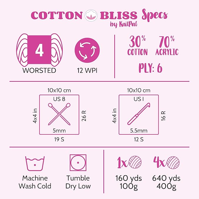 Cotton Bliss Soft Cotton Blend Yarn for Crocheting, 4-Pack (640Yds / 400G), Free Patterns, Beginners Friendly - #4 Medium Worsted Weight Yarn for Baby Blanket - Golden Wheat