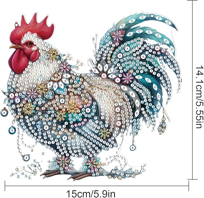AiYuanzsh Animal Rooster DIY Diamond Art Ornament Kits 5D Diamond Painting Hanging Kit for Adults, Creative Acrylic Pendant, Special Shaped Crystal Rhinestones Wall Ornaments, Home Decoration Craft